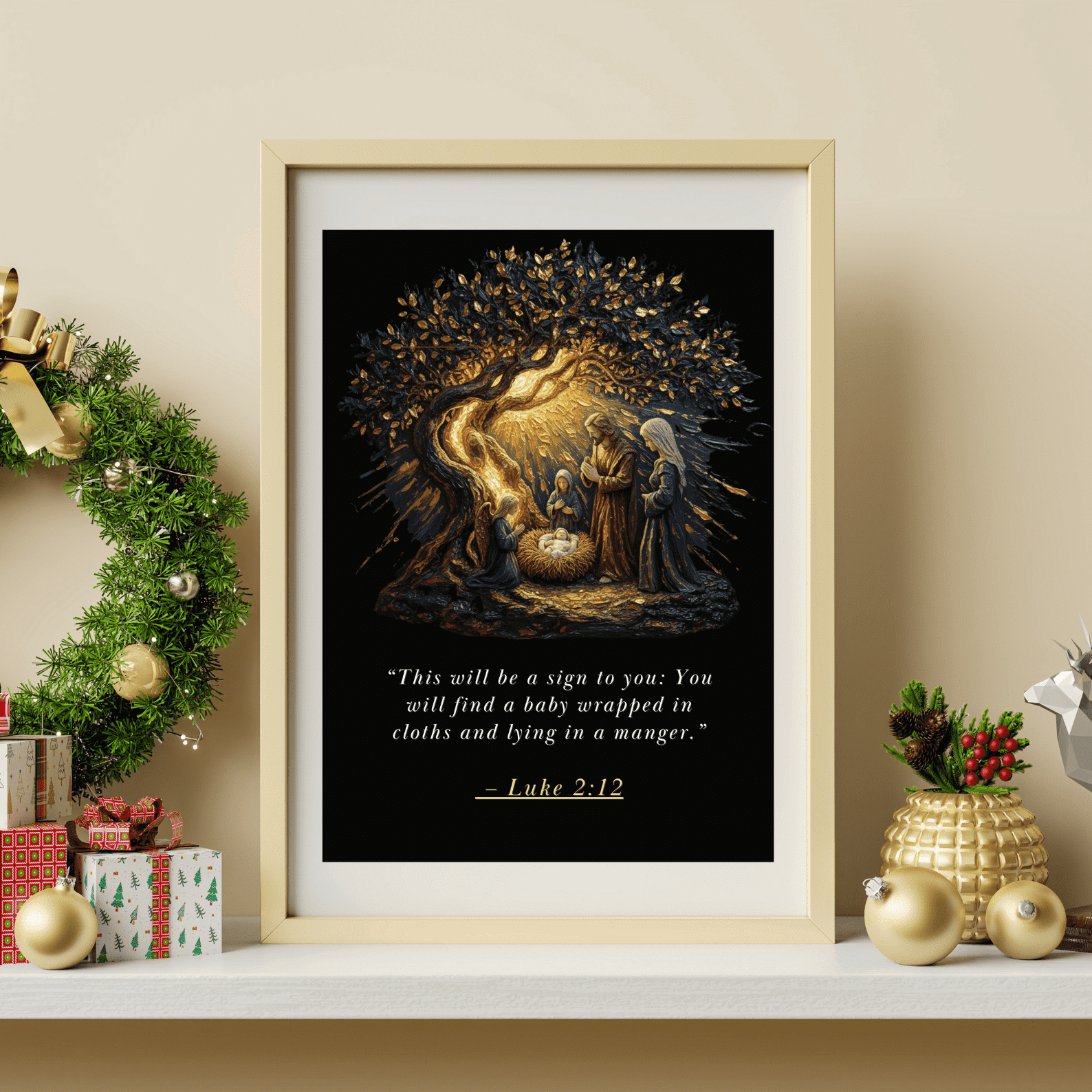 Jesus in a Manger Art | Star of Bethlehem Artwork | Holy Family Wall Decor, Star of Bethlehem digital art