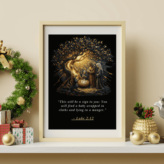 Jesus in a Manger Art | Star of Bethlehem Artwork | Holy Family Wall Decor, Star of Bethlehem digital art