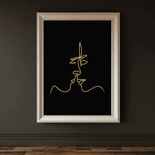 Romantic Line Wall Art, Minimalist Couple Silhouette Home Decor, Love & Kiss Line Drawings, A gift For Bedroom, Living Room, Unique Anniversary Gift For Him or Her
