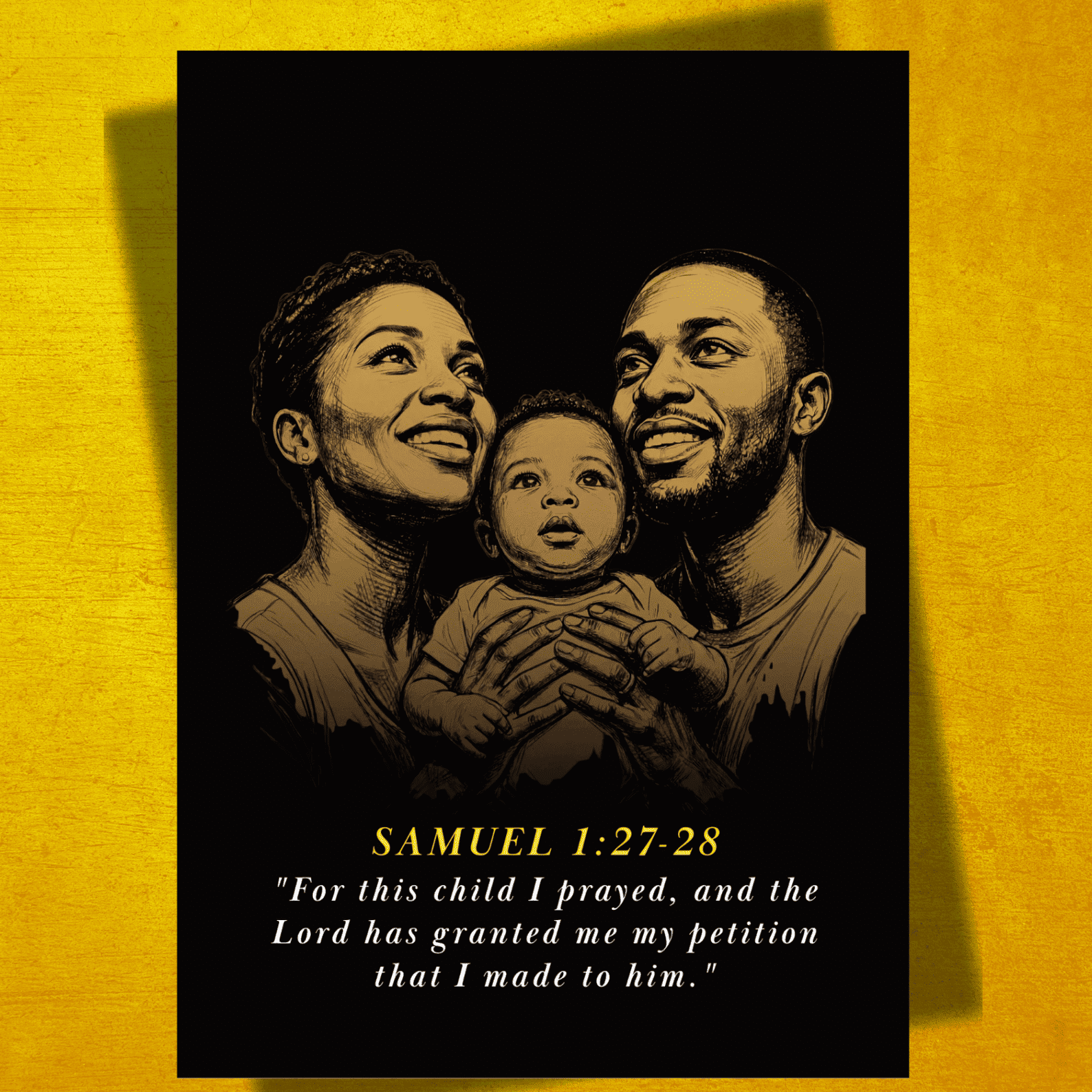 Illustration  baby nurse of a family with a child on a yellow background wall decor 